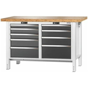 Banco da lavoro, 9 cassetti, Piano in bambù, 20×20G, Lunghezza piano: 1500mm